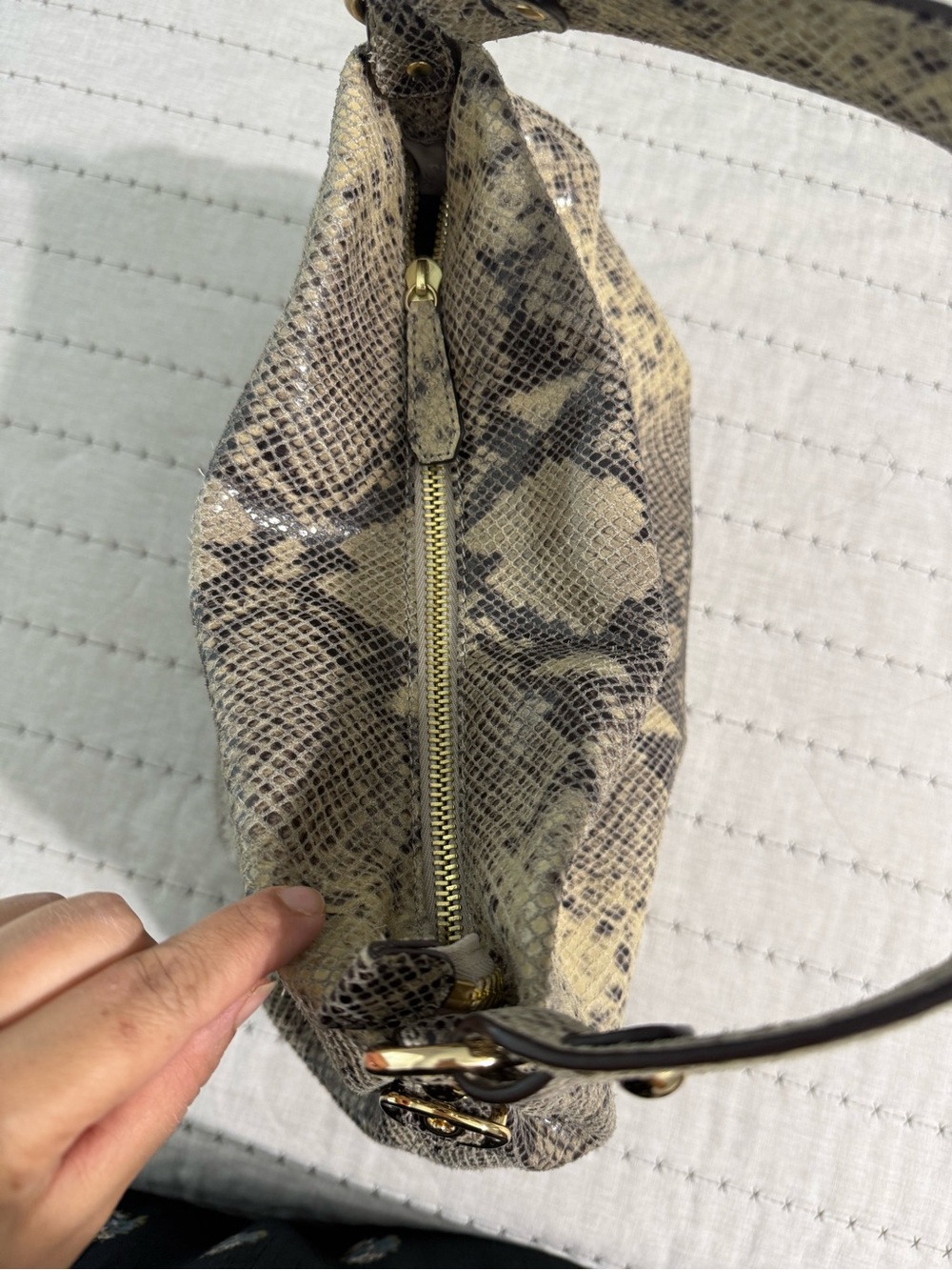 Michael Kors Snake-Print Hobo in Beige and Brown with Gold Hardware - Picture 7 of 12